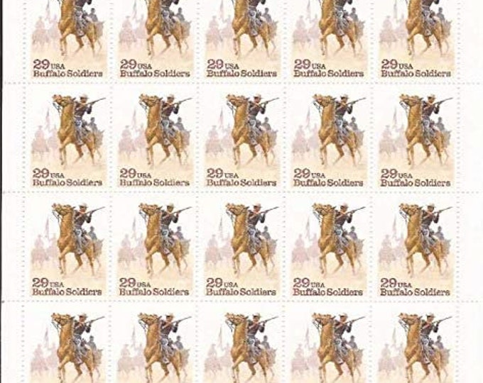 1994 Buffalo Soldiers African American Cavalry Sheet of Twenty US 29-Cent Postage Stamps