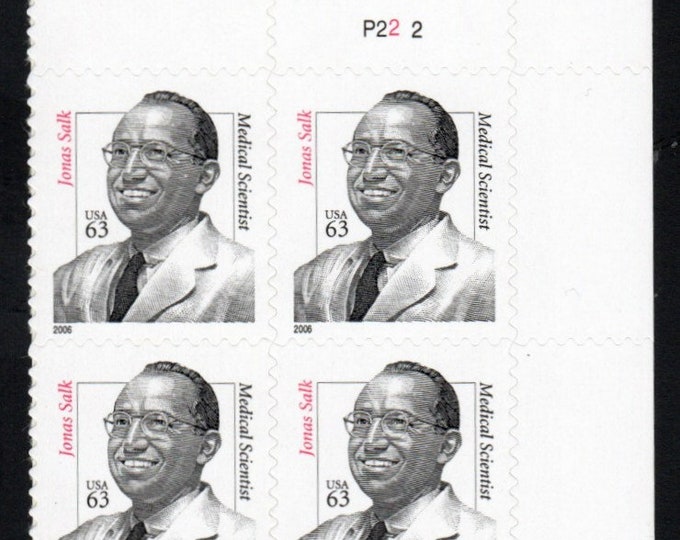 2006 Jonas Salk Plate Block of Four 63-Cent United States Postage Stamps