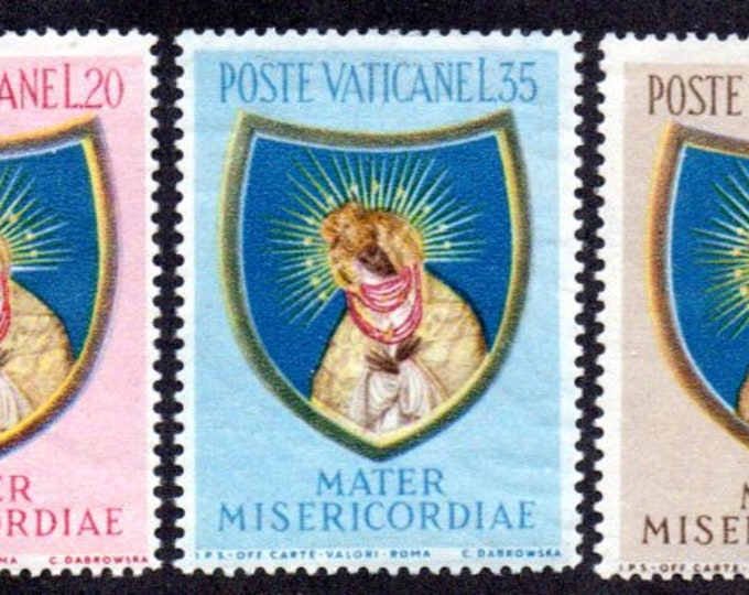 Our Lady of Ostra Brama Set of Three Vatican City Postage Stamps Issued 1954