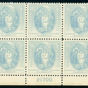 1937 Virginia Dare Plate Block of Six 5-Cent United States Postage Stamps