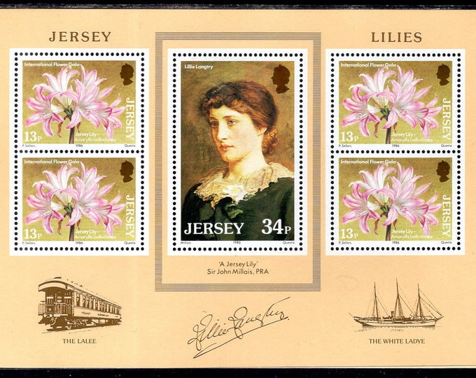 1986 Lillie Langtry Souvenir Sheet of Five Jersey Postage Stamps