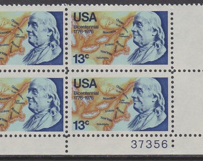 Benjamin Franklin Plate Block of Four 13-Cent United States Postage Stamps