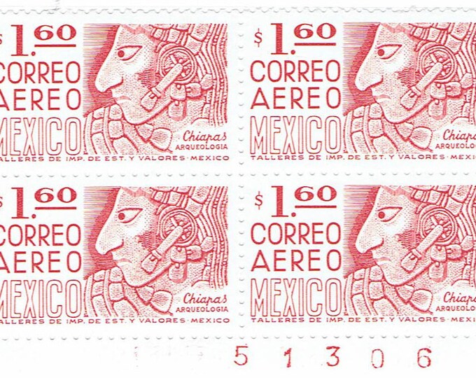 1975 Chiapas Number Block of 4 Mexico Airmail Postage Stamps Mint Never Hinged