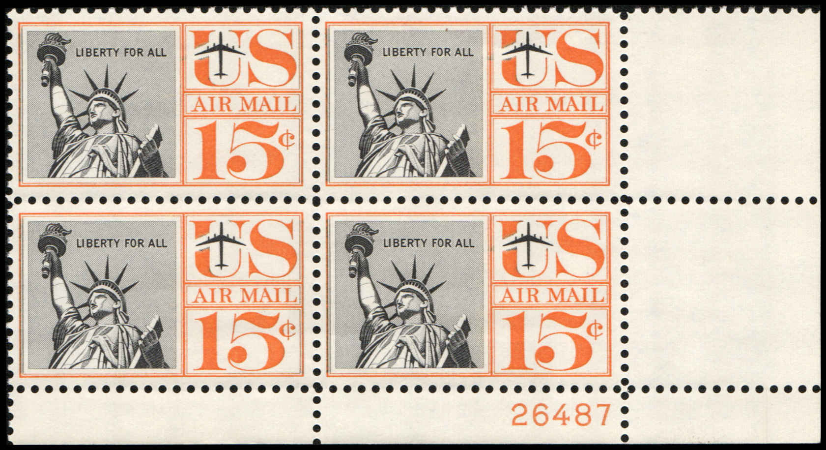 TEN 15c Statue of Liberty Airmail Stamp .. Vintage Unused US Postage Stamps  .. Pack of 10 New York City Big Apple Immigrants 