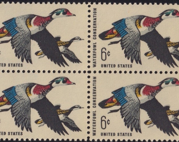 1968 Waterfowl Conservation Block of Four 6-Cent US Postage Stamps Mint Never Hinged