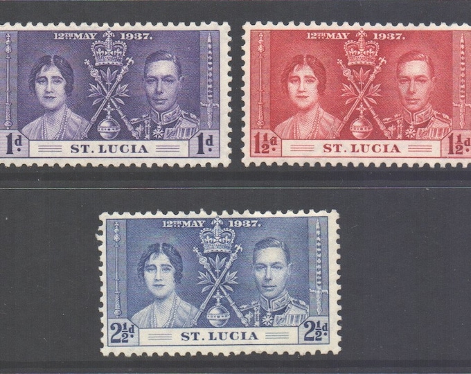 1937 Coronation of King George VI Set of Three St Lucia Postage Stamps