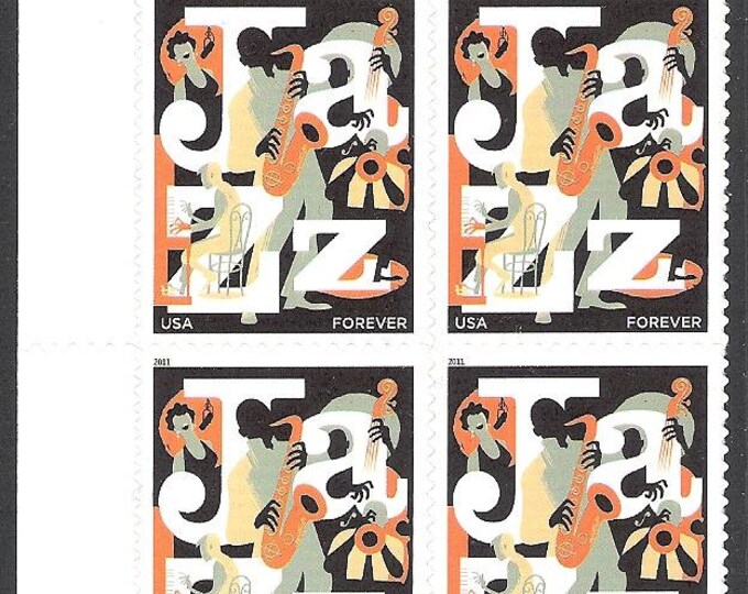 2011 Jazz Plate Block of Four Forever US Postage Stamps Mint Never Hinged