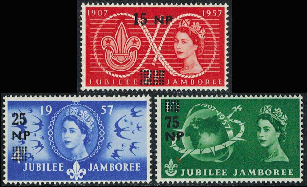 1957 World Scouting Jubilee Jamboree Set of Three Oman Postage Stamps Mint Never Hinged 1957 World Scouting Jubilee Jamboree Set of Three Oman Postage Stamps Mint Never Hinged