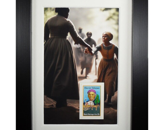 Harriet Tubman Framed Print With Genuine United States Postage Stamp