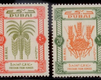 1963 Freedom From Hunger Set of Four Dubai Air Mail Postage Stamps Mint Never Hinged