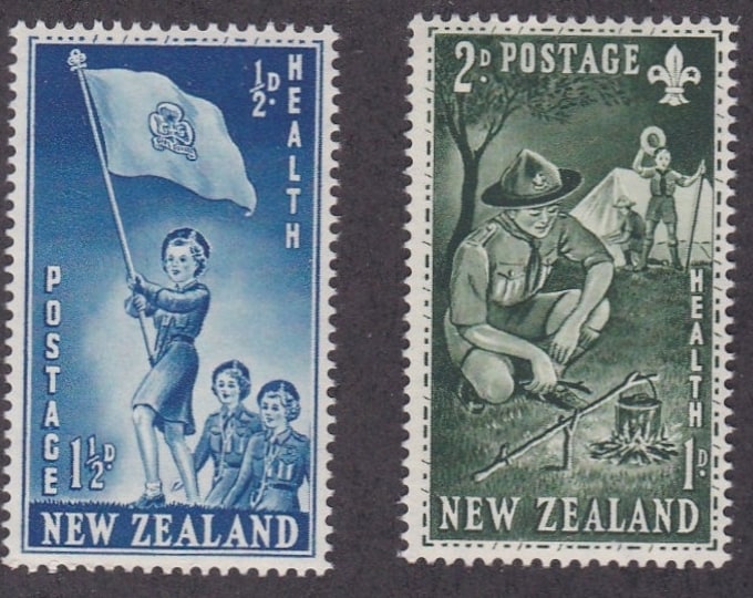 Girl Guides and Boy Scouts Set of Two New Zealand Postage Stamps Issued 1953