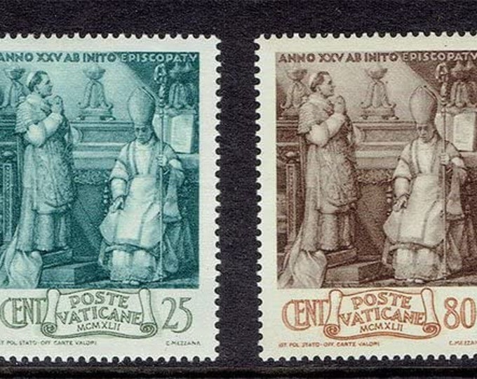 Pope Pius XII Set of Four Vatican City Postage Stamps Issued 1943