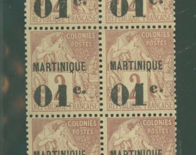1888 Martinique Block of Six Overprinted Postage Stamps Goddess Mint Never Hinged