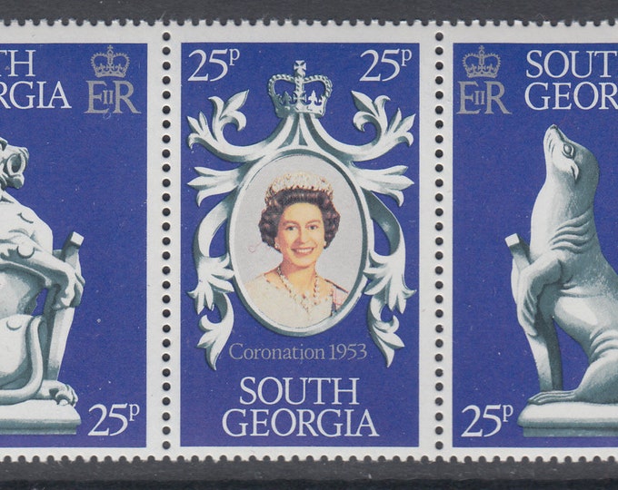 1978 25th Anniversary of Coronation of Queen Elizabeth II Se-tenant Strip of Three South Georgia Postage Stamps Mint Never Hinged
