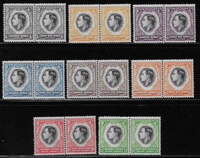 1937 Coronation of King George VI Set of Eight Pairs of South-West Africa Postage Stamps Mint Never Hinged