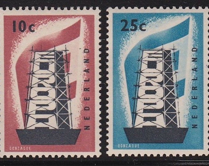 Europa Rebuilding Europe Set of Two Netherlands Postage Stamps Issued 1956