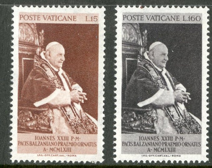 Pope John XXIII Set of Two Vatican City Postage Stamps Issued 1963