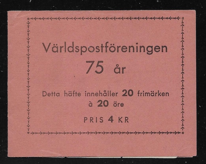 Universal Postal Union Booklet of Twenty Sweden Postage Stamps Issued 1949