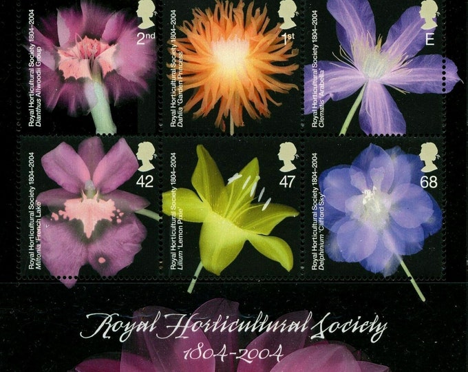 Royal Horticultural Society Souvenir Sheet of Six Great Britain Postage Stamps Issued 2004