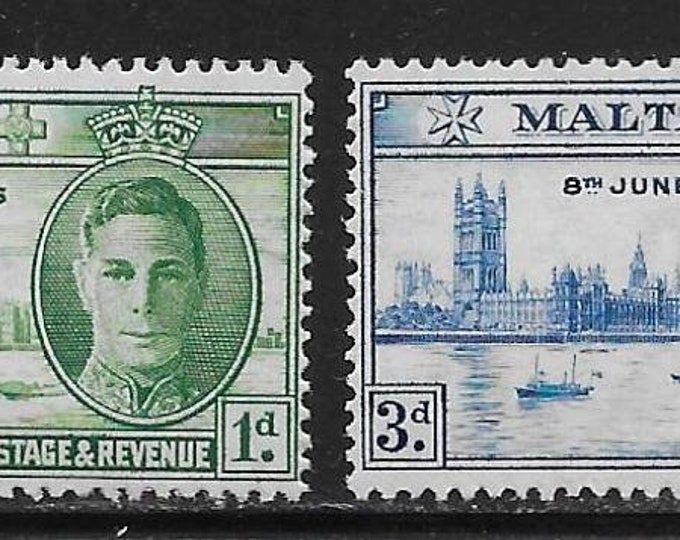 1946 Peace and Victory Set of 2 Malta Postage Stamps Mint Never Hinged