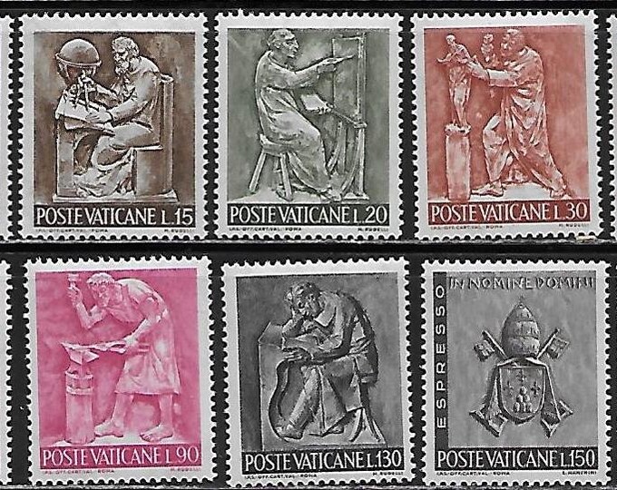 1966 The Works of Man Set of Twelve Collectible Vatican City Postage Stamps Mint Never Hinged