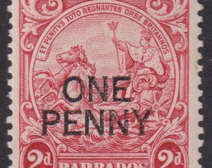 Seal of Barbados Postage Stamp Surcharged One Penny Issued 1947