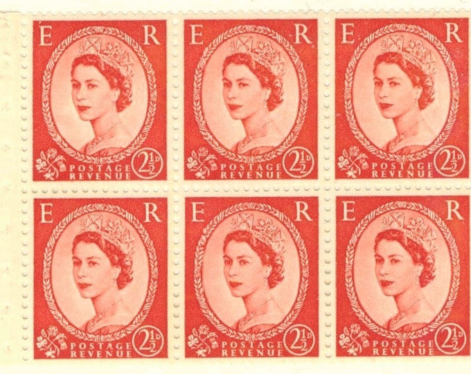 1953 Queen Elizabeth II Booklet Pane of Six Predecimal Postage Stamps Mint Never Hinged