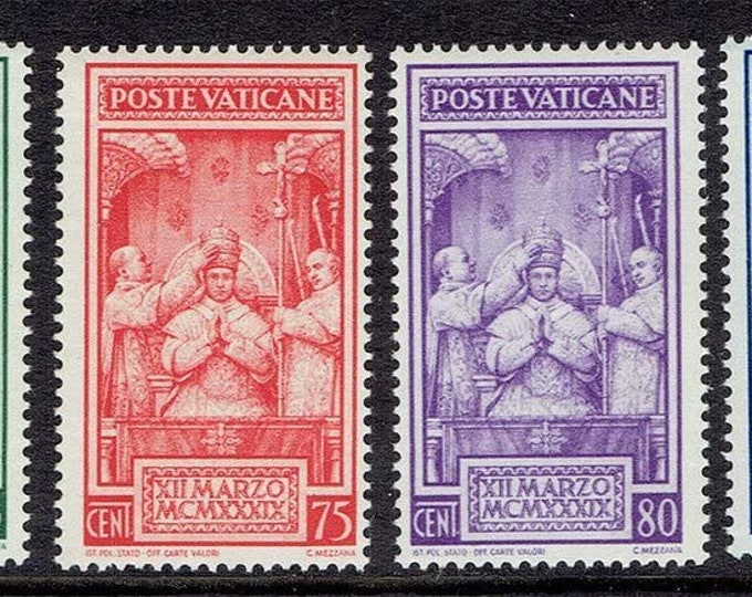 1939 Pius XII Coronation Set of Four Vatican City Postage Stamps Mint Never Hinged