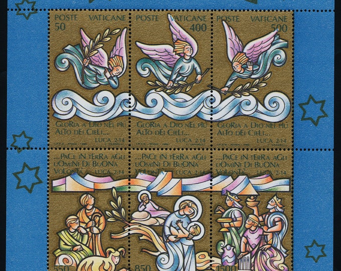 Vatican City Christmas Angels Souvenir Sheet of Six Postage Stamps Issued 1988