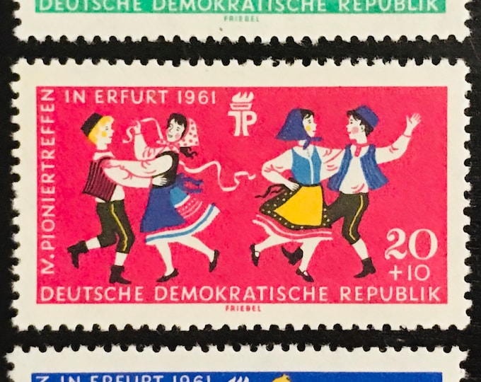 Young Pioneers Set of Three East Germany Postage Stamps Issued 1961