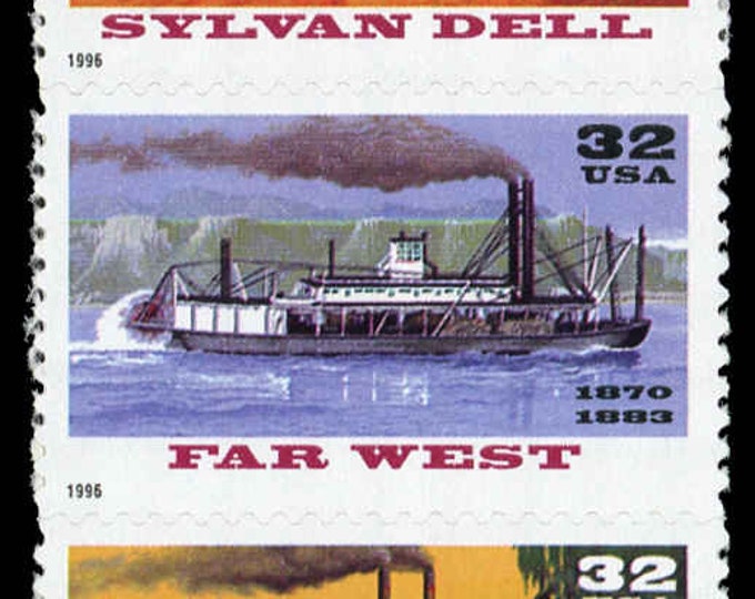 1996 Riverboats Strip of Five 32-Cent United States Postage Stamps