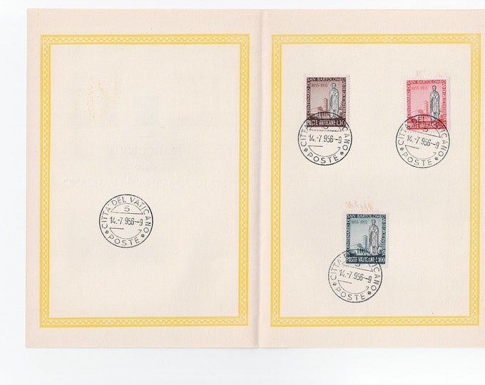 1955 St Bartholomew Set of Three Vatican Stamps In Folder With Postmarks