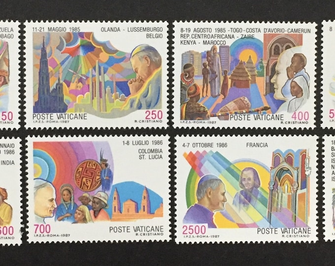 Pope John Paul II Set of Eight Vatican City Postage Stamps Issued 1987