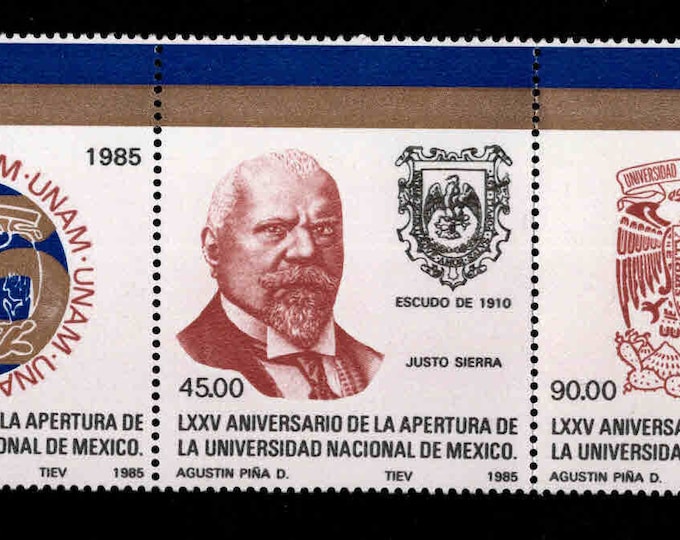 1985 University of Mexico Strip of 5 Postage Stamps Mint Never Hinged