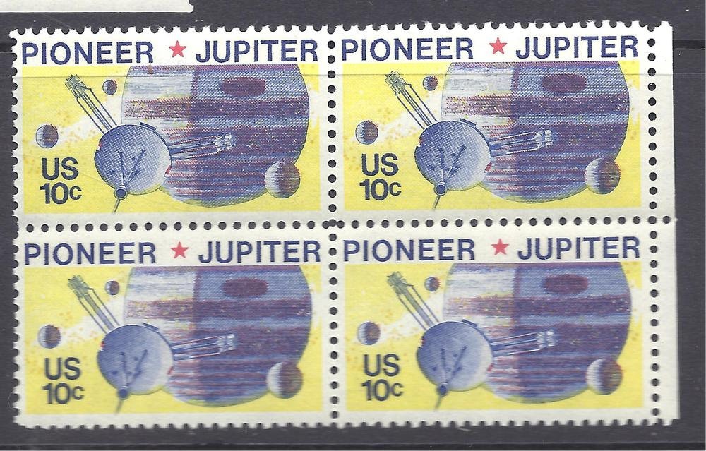 1975 Pioneer 10 and Jupiter Block of Four 10-Cent US Postage Stamps