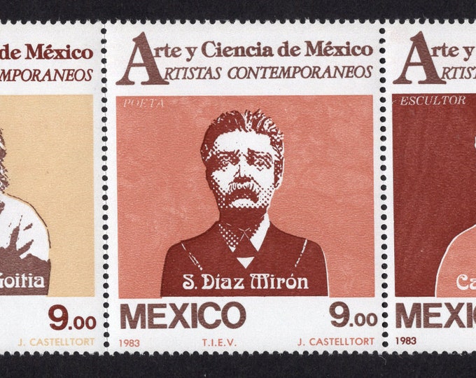 1983 Contemporary Mexican Artists Strip of 5 Mexico Postage Stamps Mint Never Hinged