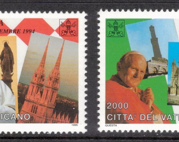 Pope John Paul II Visits to Croatia and Italy Set of Two Vatican City Postage Stamps