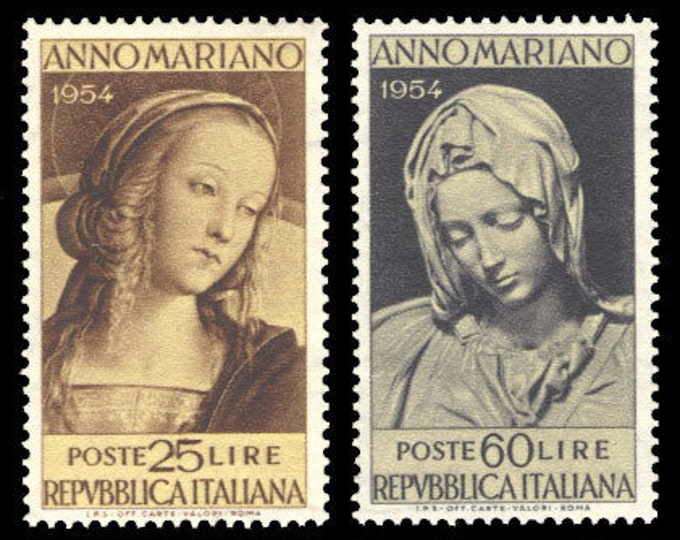 1954 Marian Year Set of Two Italy Postage Stamps Depicting Virgin Mary Mint Never Hinged