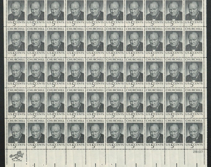 1965 5c Winston Churchill Sheet of 50 US Postage Stamps Mint Never Hinged