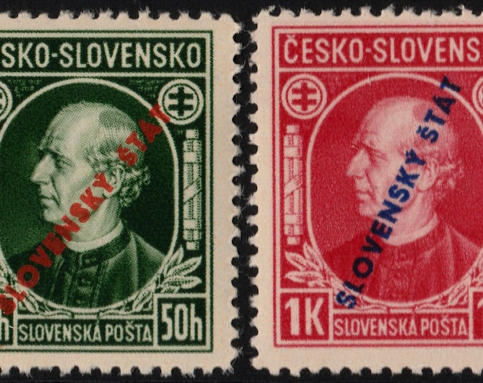Slovakia 1939 Andrej Hlinka Overprint Set of Two Postage Stamps Mint Never Hinged