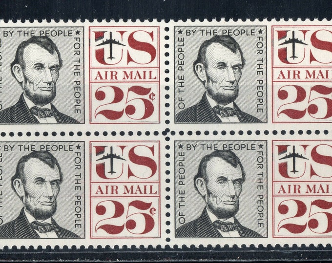 Abraham Lincoln Block of Four 25-Cent United States Air Mail Postage Stamps