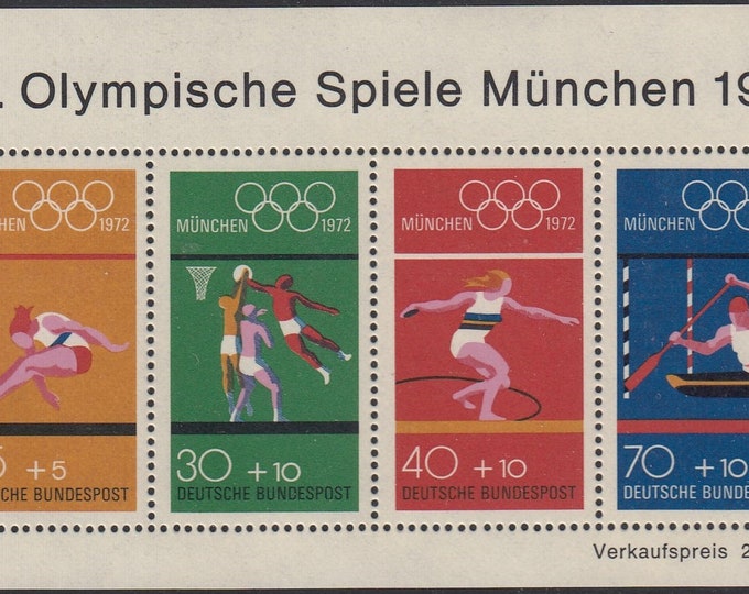 Munich Olympics Souvenir Sheet of Four Germany Postage Stamps Issued 1972