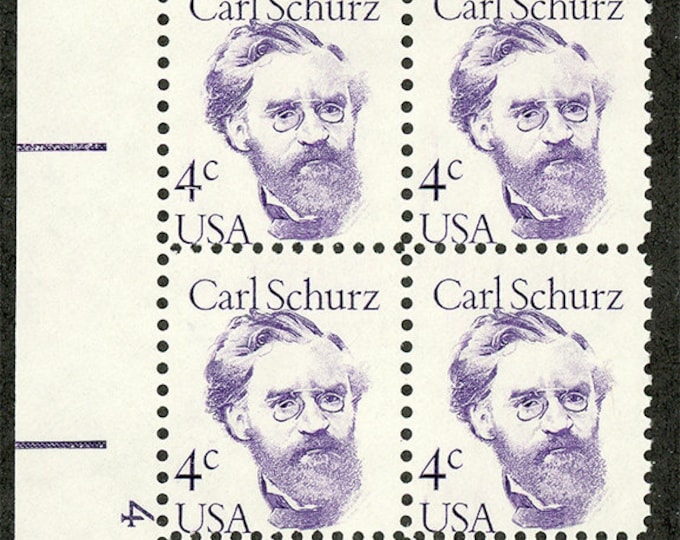 1983 Carl Schurz Plate Block of Four 4-Cent United States Postage Stamps