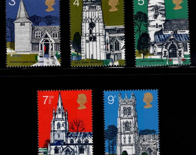 British Village Churches Set of Five Great Britain Postage Stamps Issued 1972