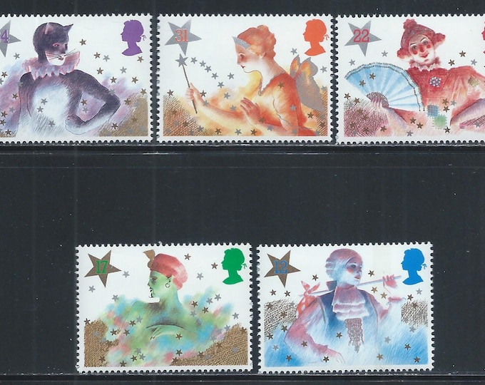 1985 Christmas Pantomime Characters Set of Five Great Britain Postage Stamps