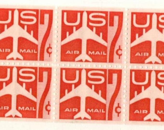 Jet Airliner Booklet Pane of Six 7-Cent US Air Mail Postage Stamps Issued 1960