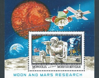 Apollo 11 Moon Landing Mongolia Air Mail Postage Stamp Souvenir Sheet Issued 1979