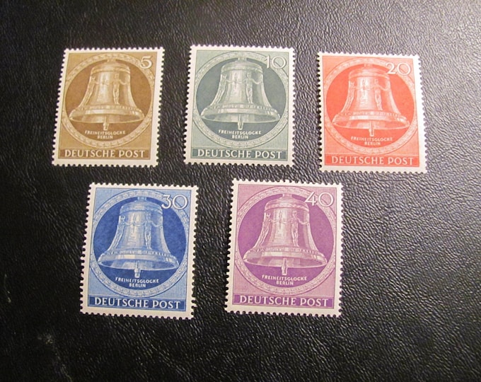 Liberty Bell Set of Five Berlin Germany Postage Stamps Issued 1953