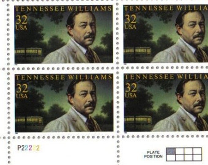 1995 Tennessee Williams Plate Block of Four 32-Cent United States Postage Stamps