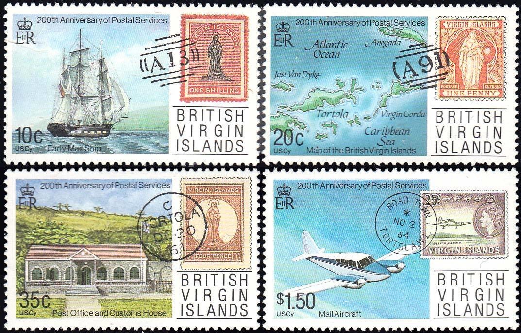British Virgin Islands Postal Service Bicentennial Set of Four Postage Stamps Issued 1987